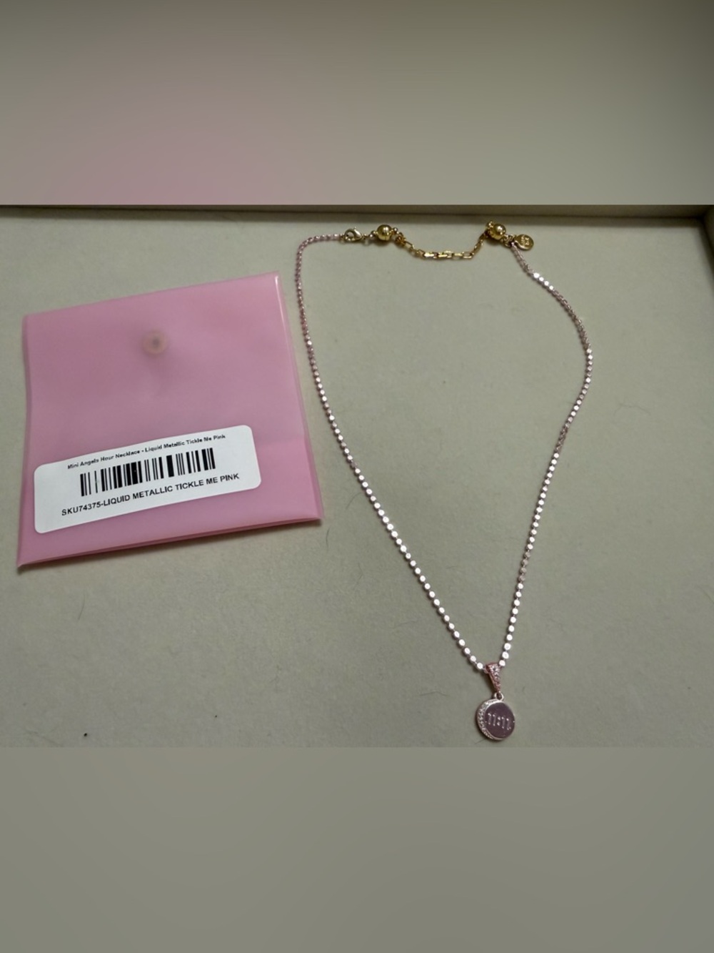 By Alexa Rae Mini Angels Hour Necklace in Liquid Metallic Tickle Me Pink